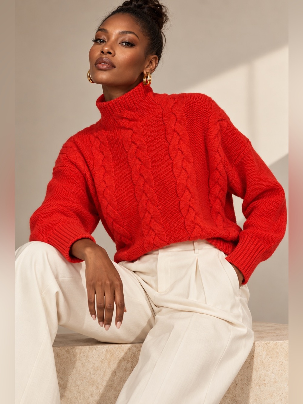 Madewell Merino Wool Cable Knit Turtleneck Sweater Red XXS